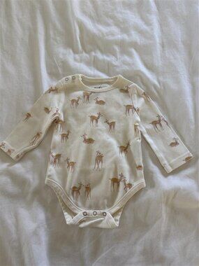 Pehr Button Shoulder Fawn Onesie 3-6M